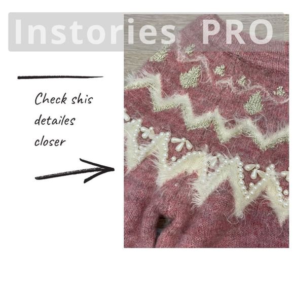 Vintage Classic Yoke Print Beaded Sweater Fair Isle Wool Mhair Pullover Medium - Picture 3 of 7